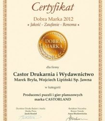 Puzzle Castorland nagrodzone tytułem „Dobra Marka 2012 – Jakość, Zaufanie, Renoma”