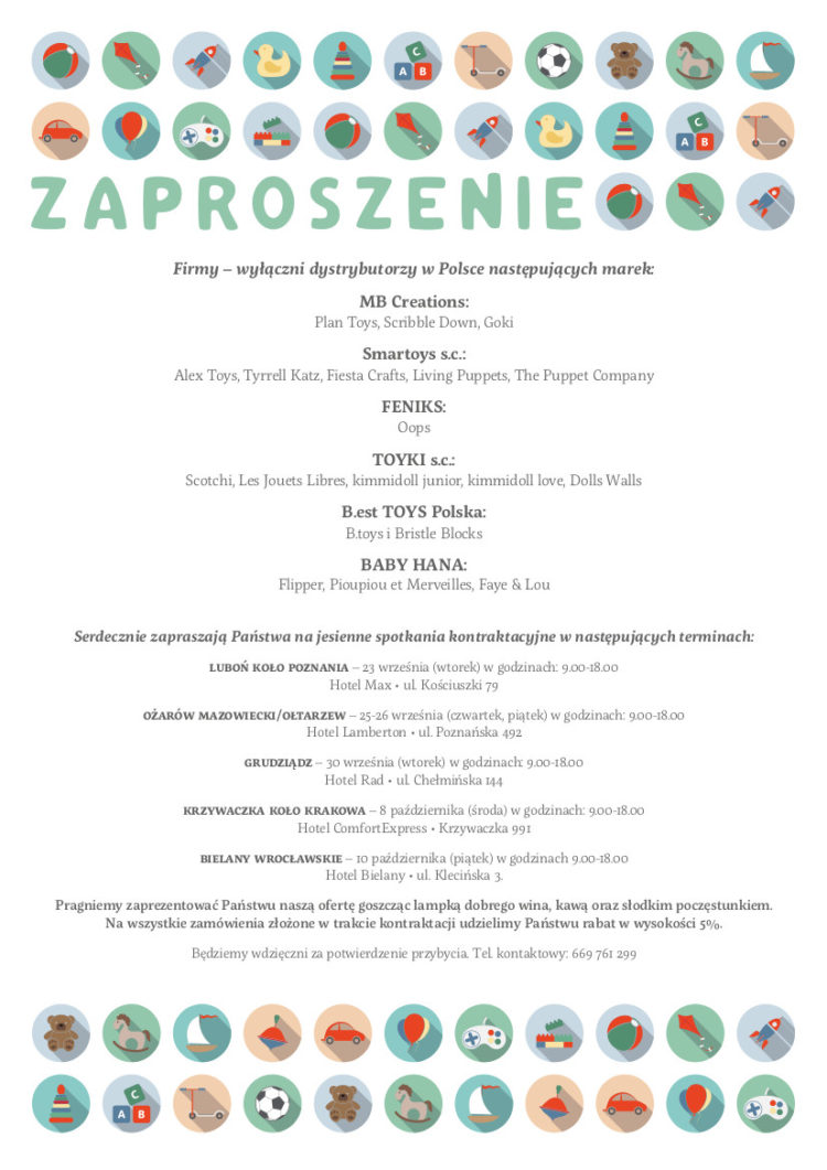Kontraktacje firm MB Creations, Smartoys, Feniks, Toyki, B.est Toys i Baby Hana