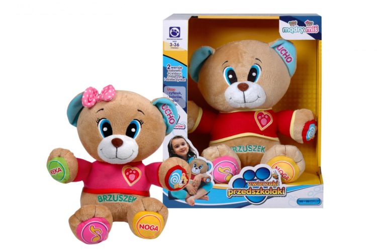 Mądry miś E-EDU z serii Zwierzaki Przedszkolaki, chłopczyk lub dziewczynka (25 cm)