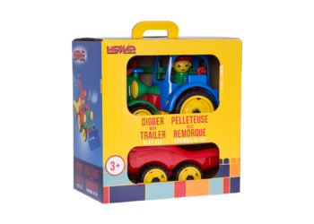 KOPARKA Z PRZYCZEPĄ W KOLOROWYM PUDEŁKU