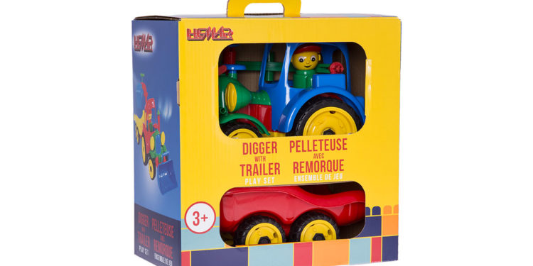 KOPARKA Z PRZYCZEPĄ W KOLOROWYM PUDEŁKU