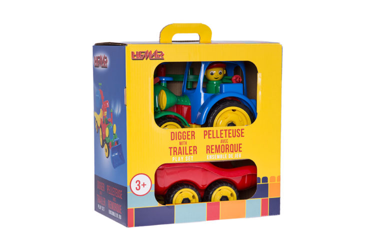 KOPARKA Z PRZYCZEPĄ W KOLOROWYM PUDEŁKU