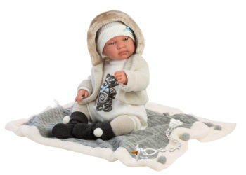 Llorens Lalka płacząca bobas Tino 43 cm body szary miś