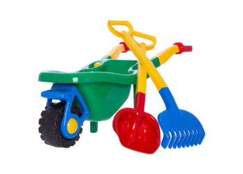 Taczka z łopatą i grabiami dużymi dwukolorowymi