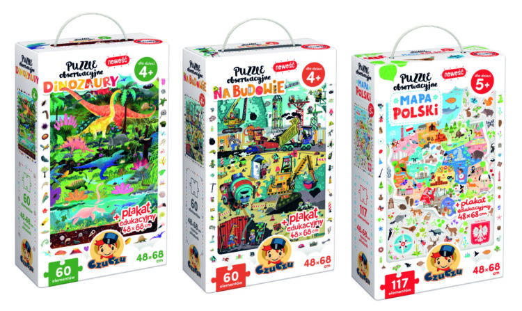 CzuCzu Puzzle obserwacyjne Dinozaury; Na budowie; Mapa Polski – Seria