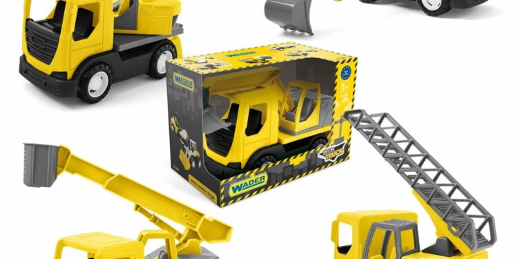 Tech Truck w kartonie mix (koparka, zwyżka, straż pozarna, dźwig)