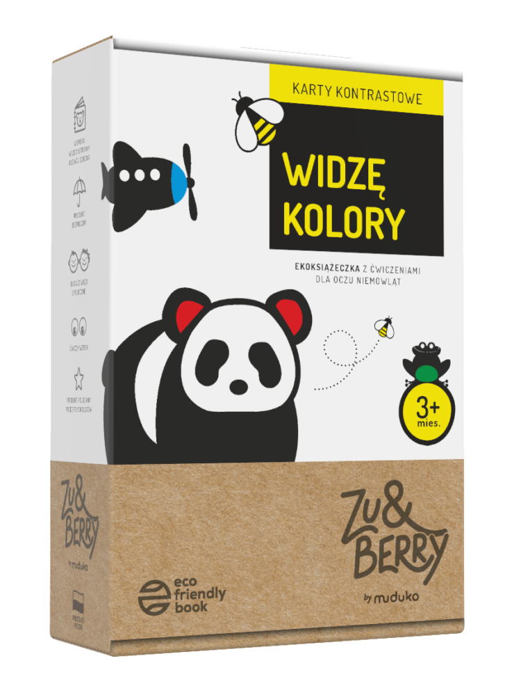 SERIA EKOKSIĄŻECZKA W FORMIE KART NA SZNURECZKU Z ĆWICZENIAMI DLA OCZU NIEMOWLĄT